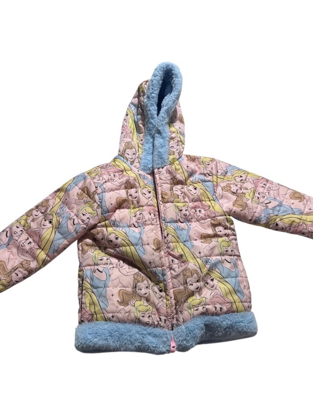 Disney Princess Hooded Puffer Jacket with Blue Trim size 4